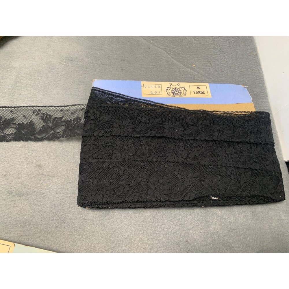 Novella 1 Yard Black Floral Lace Trim 1 7/8" Wide Vintage French Design
